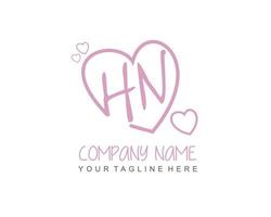 Initial HN with heart love logo template vector