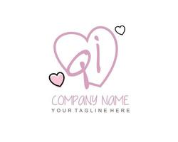 Initial QI with heart love logo template vector