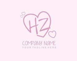 Initial HZ with heart love logo template vector