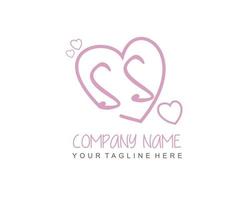 Initial SS with heart love logo template vector