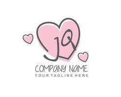 Initial JQ with heart love logo template vector