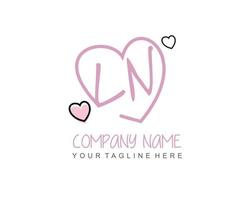 Initial LN with heart love logo template vector