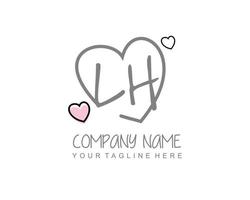 Initial LH with heart love logo template vector