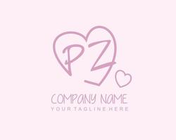 Initial PZ with heart love logo template vector