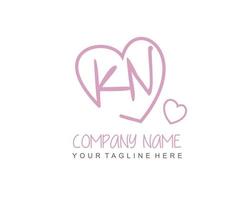 Initial KN with heart love logo template vector