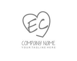 Initial EC with heart love logo template vector