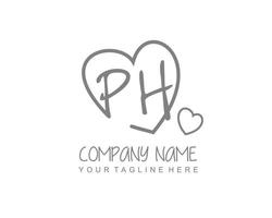 Initial PH with heart love logo template vector