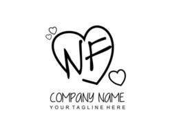 Initial NF with heart love logo template vector