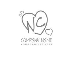 Initial NC with heart love logo template vector