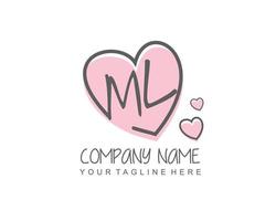 Initial ML with heart love logo template vector