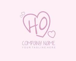 Initial HO with heart love logo template vector