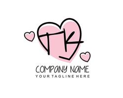 Initial TK with heart love logo template vector