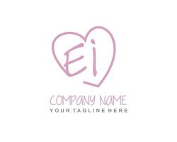Initial EI with heart love logo template vector