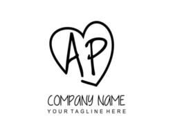 Initial AP with love logo template vector