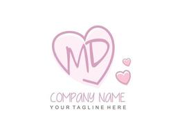 Initial MD with heart love logo template vector