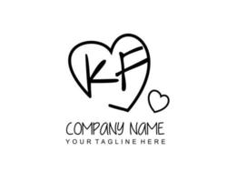 Initial KF with heart love logo template vector