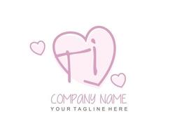 Initial TI with heart love logo template vector