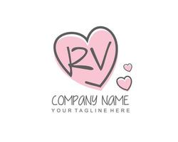 inicial rv con corazón amor logo modelo vector