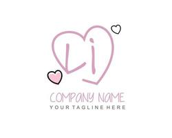 Initial LI with heart love logo template vector