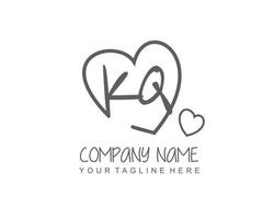 Initial KQ with heart love logo template vector