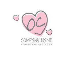 Initial OC with heart love logo template vector