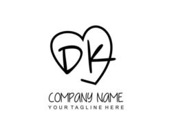 Initial DK with love logo template vector