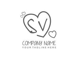 Initial SV with heart love logo template vector