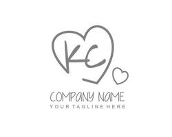 Initial KC with heart love logo template vector
