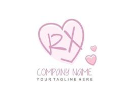 Initial RX with heart love logo template vector