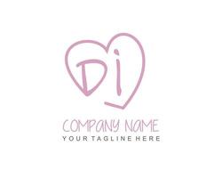 Initial DI with heart love logo template vector