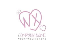 Initial NX with heart love logo template vector