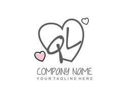 Initial QL with heart love logo template vector