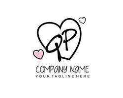 Initial QP with heart love logo template vector