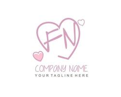 Initial FN with heart love logo template vector