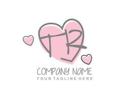 Initial TR with heart love logo template vector