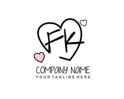 Initial FK with heart love logo template vector