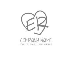 Initial ER with heart love logo template vector