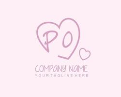 Initial PO with heart love logo template vector