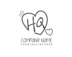 Initial HQ with heart love logo template vector