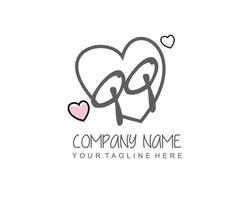 Initial QQ with heart love logo template vector