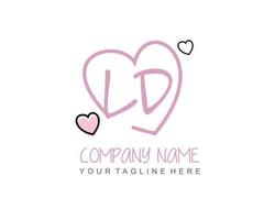 Initial LD with heart love logo template vector