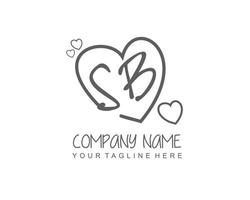 Initial SB with heart love logo template vector