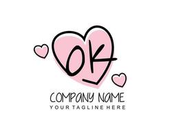 Initial OK with heart love logo template vector