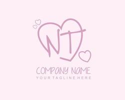 Initial NT with heart love logo template vector