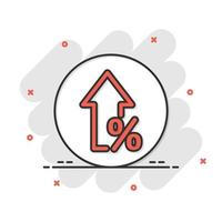 Growth arrow icon in comic style. Revenue cartoon vector illustration on white isolated background. Increase splash effect business concept.