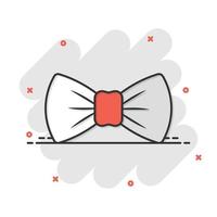 Tie bow icon in comic style. Bowtie cartoon vector illustration on white isolated background. Butterfly splash effect business concept.