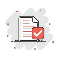 Document accepted icon in comic style. Correct cartoon vector illustration on white isolated background. Check message splash effect business concept.