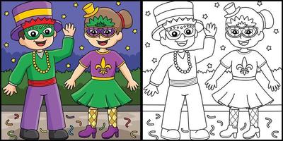 mardi gras bufón chico y niña ilustración vector