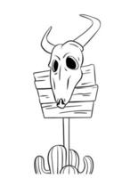 Cowboy Bull Skull Isolated Coloring Page for Kids vector