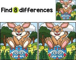 Bunny Sitting on Easter Egg Find The Differences vector